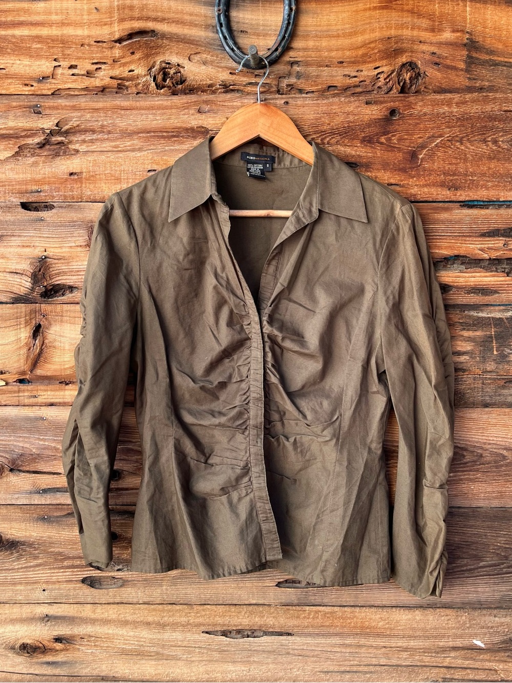 BCBGMAXAZRIA | Olive Green Cotton Button-Front Shirt S